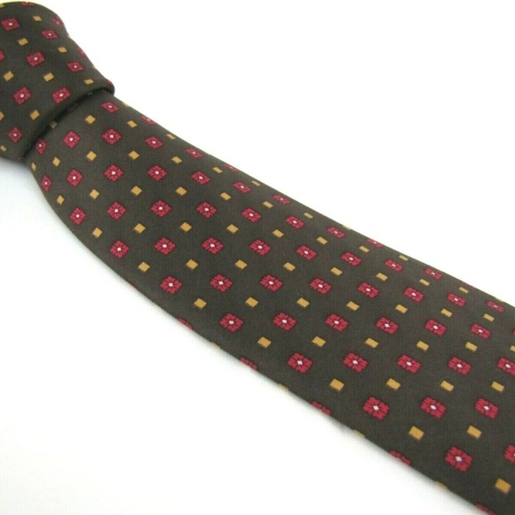 BRIONI Tie #05606 Chocolate Brown Yellow Geometric - Picture 2 of 7